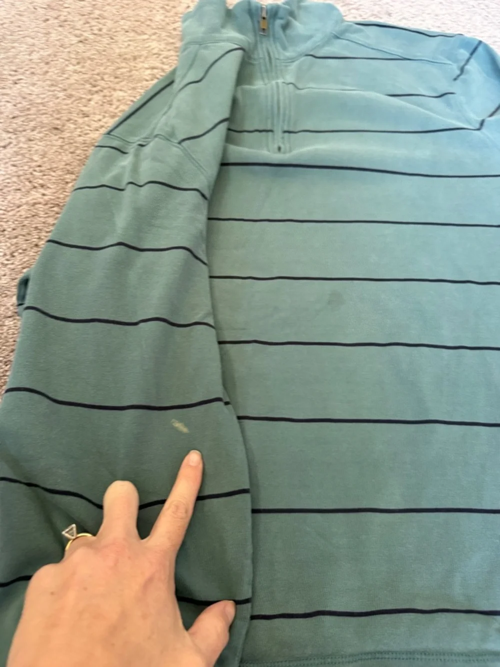 J. Crew Green Striped Quarter-Zip pullover Sweater